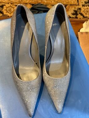 MANGO Silver Rhinestone Heels size 39 - 8.5